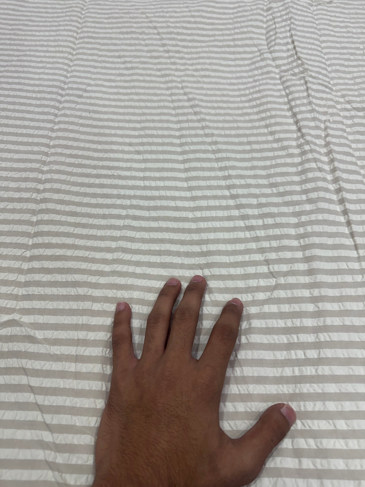Buy Premium Cotton Seersucker Stone Grey White Stripe Fabric