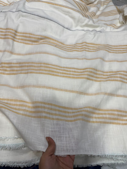 Buy Mul Cotton White Base Beige Stripe Yellow Yarn Dyed Fabric