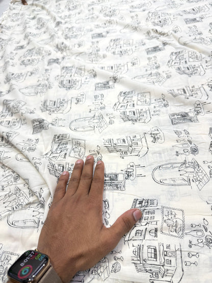 Buy Mul Cotton White Base Kids Print In Black Fabric