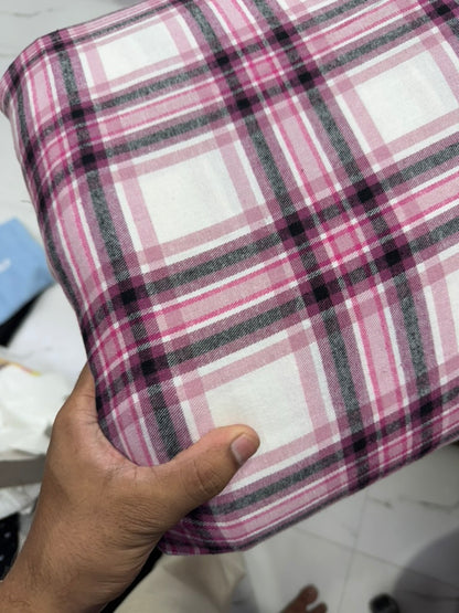 Buy Cotton Flannel Twill Pink Black Check Fabric