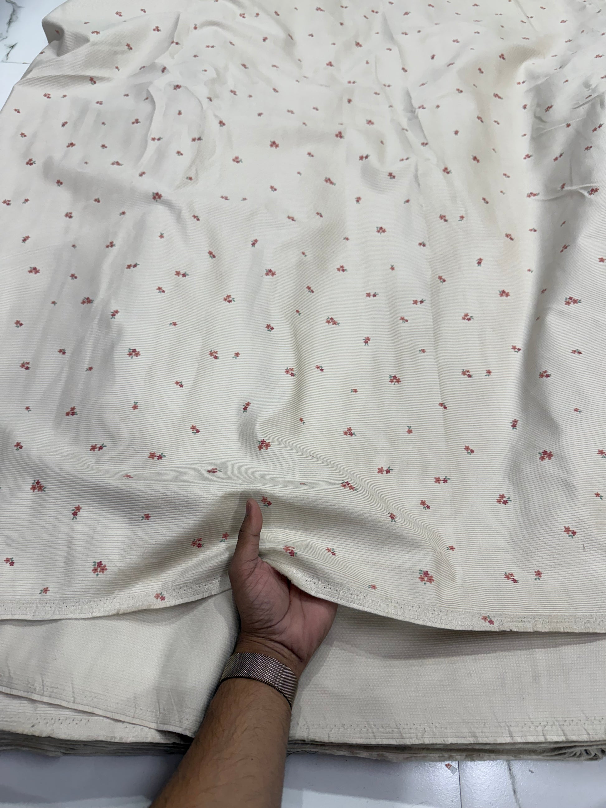 Buy Corduroy Solid Beige Base Floral Print (11 Wale) Fabric - MAF 