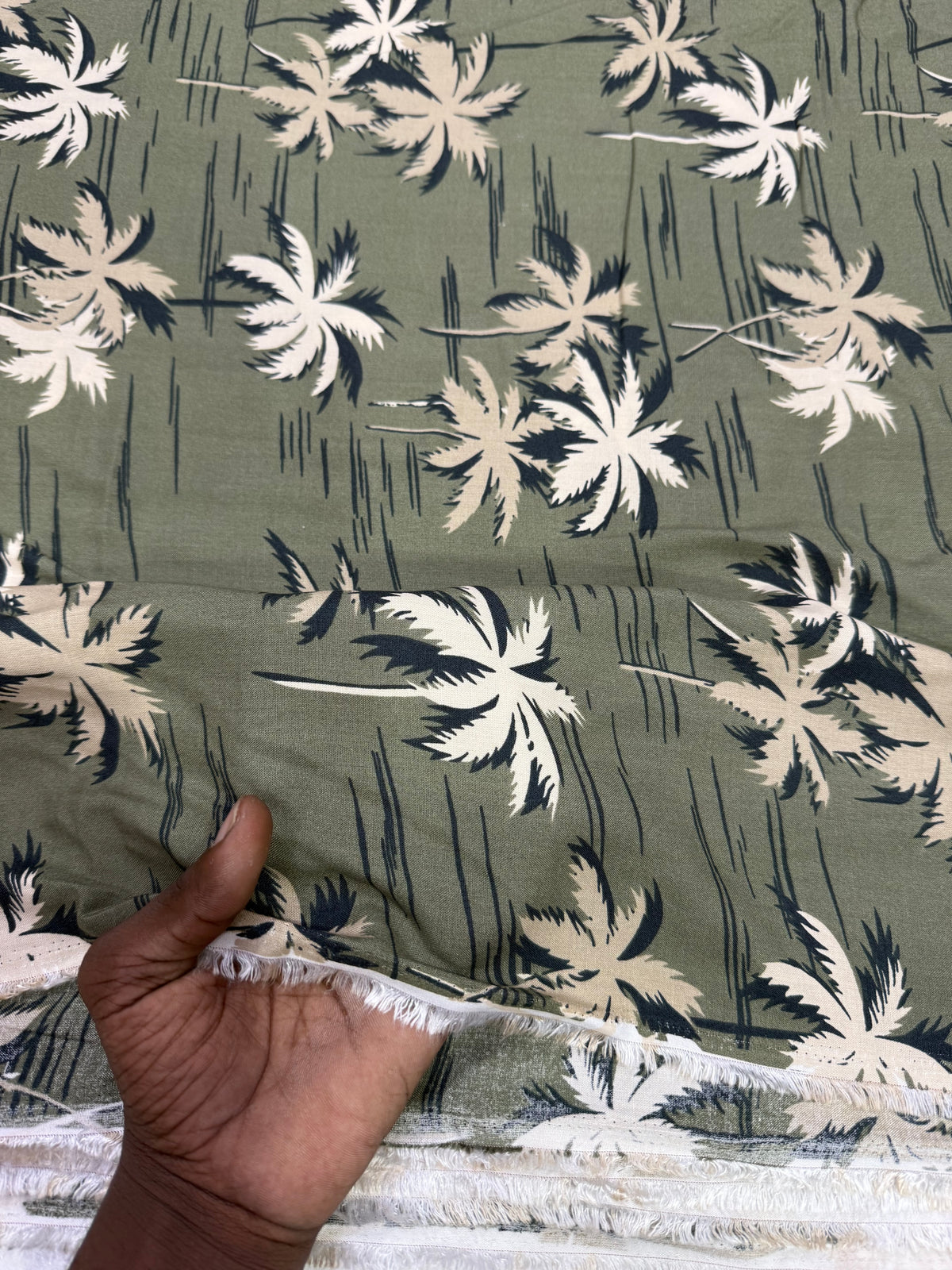 Buy Viscose Modal Olive Base Palm Trees Printed Fabric
