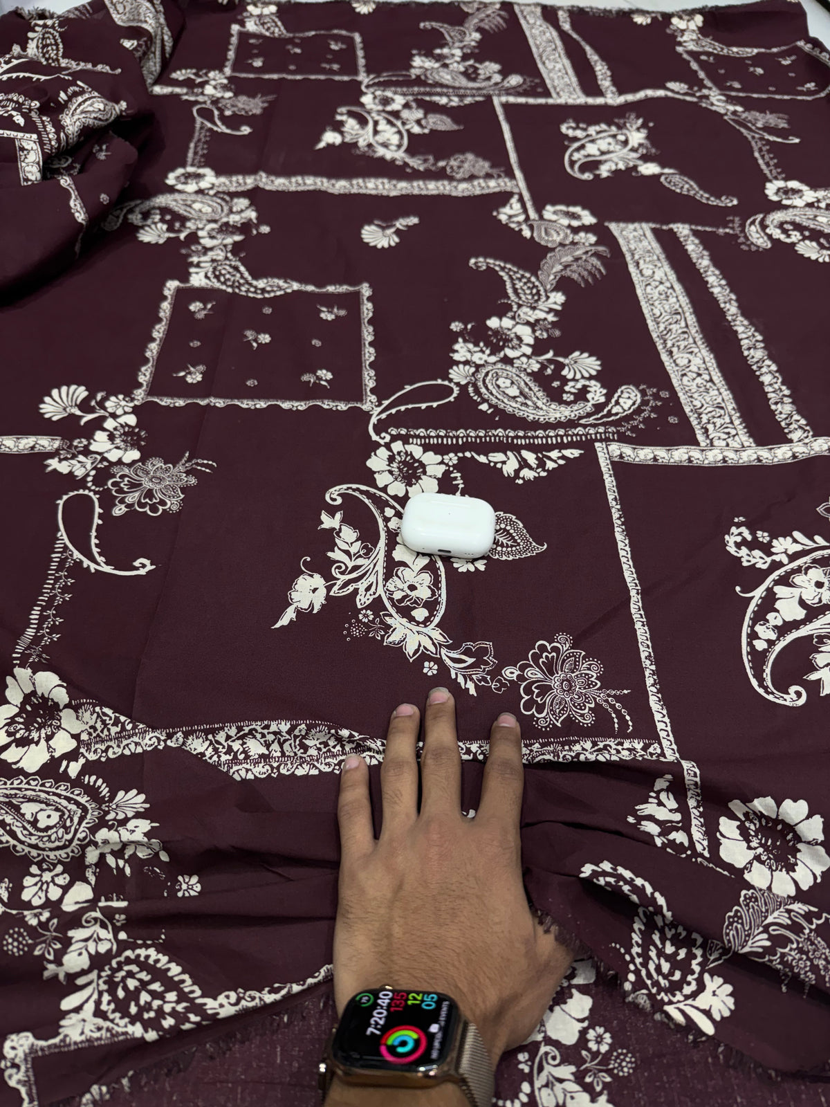 Buy Maroon Poplin Paisley Floral Print Fabric