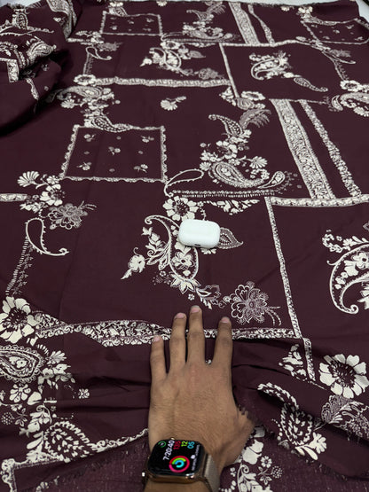 Buy Maroon Poplin Paisley Floral Print Fabric