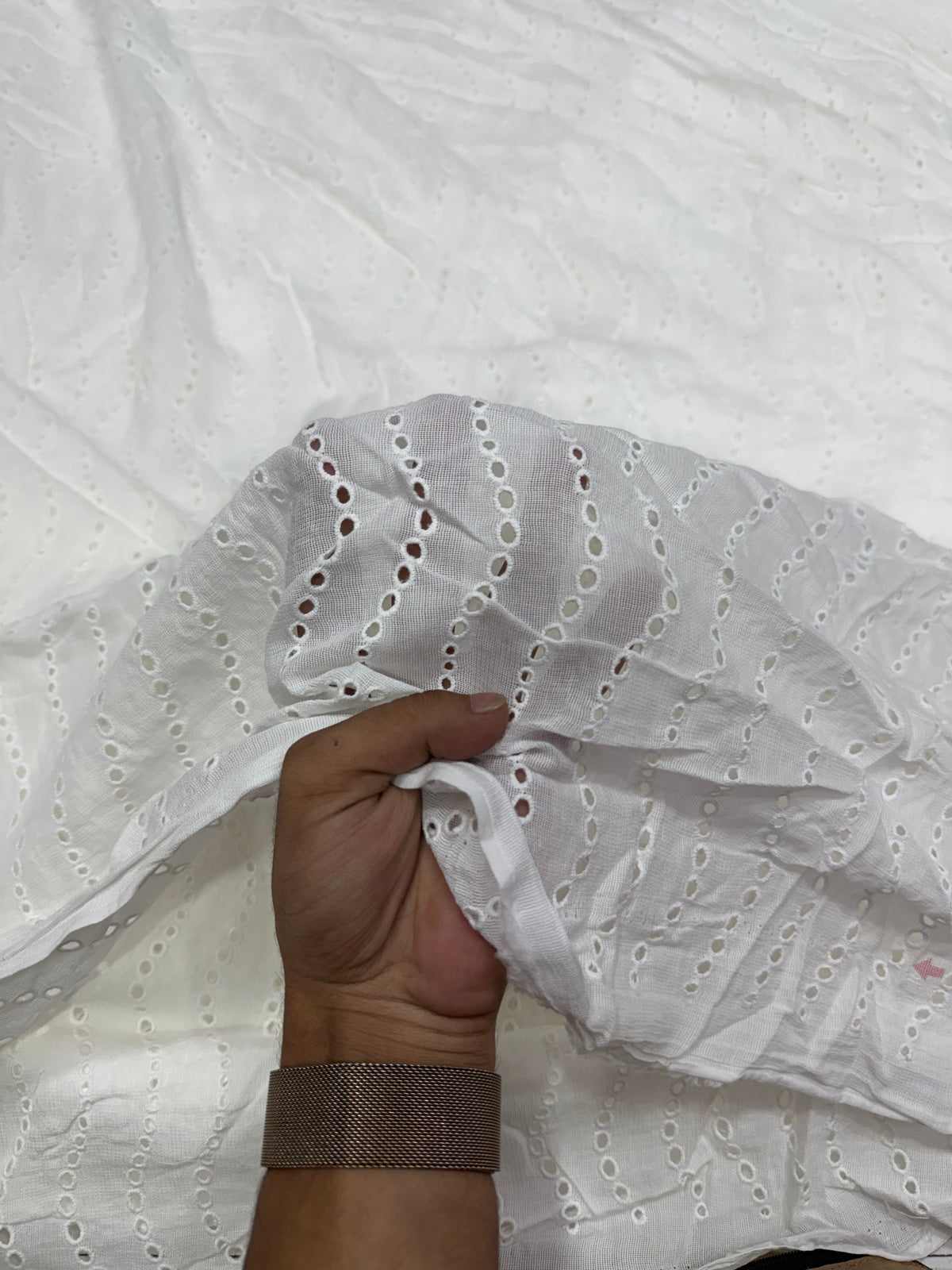 Buy Premium Cotton Hakoba Single Gauge White Eyelet Border Fabric