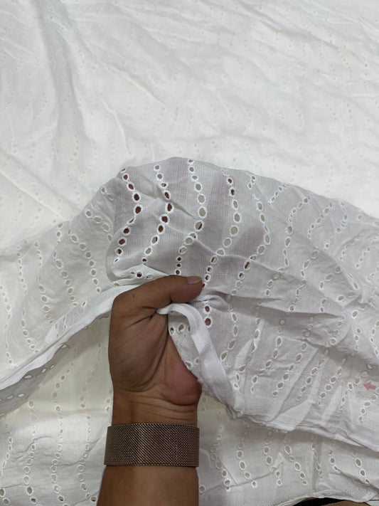 Buy Premium Cotton Hakoba Single Gauge White Eyelet Border Fabric
