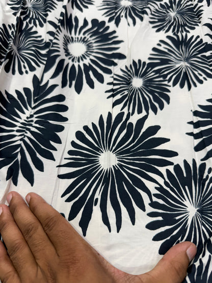 Buy Cotton Poplin White Base Bold Black Flower Printed Fabric