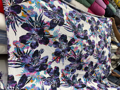 Buy Knitted Stretchable Fusion Purple Floral Printed Fabric
