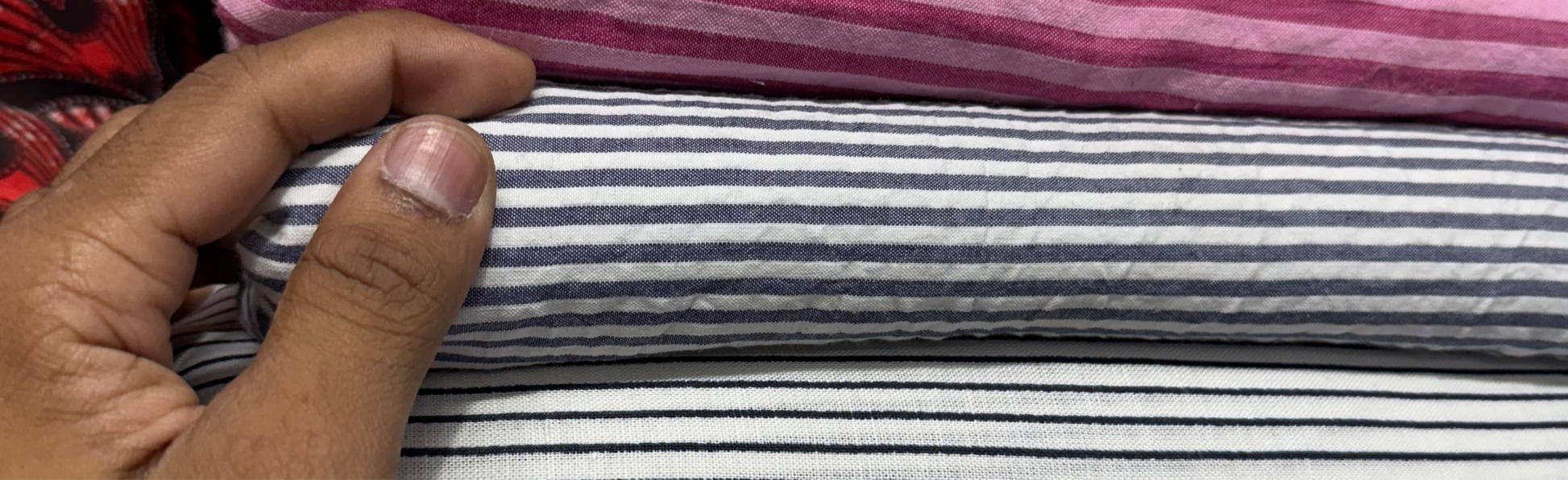 Premium Seersucker Grey Blue Stripe Fabric - MAF 