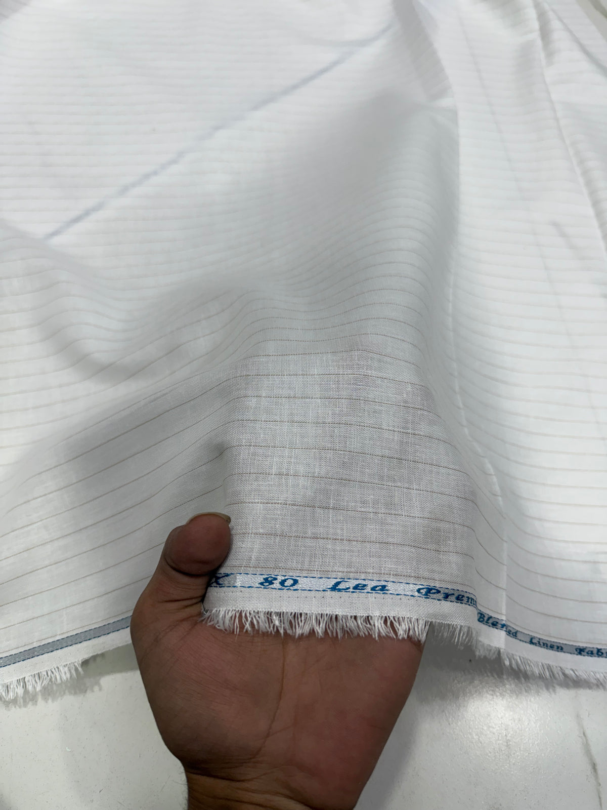 Buy 80 Lea Premium Linen White Self Stripe Fabric
