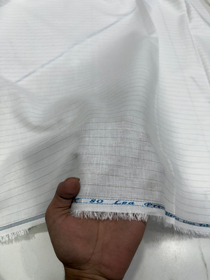 Buy 80 Lea Premium Linen White Self Stripe Fabric
