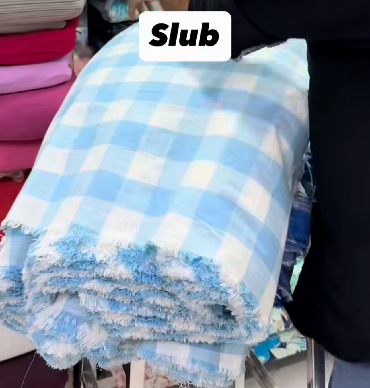 Buy Cotton Slub Light Blue White Broad Check Fabric
