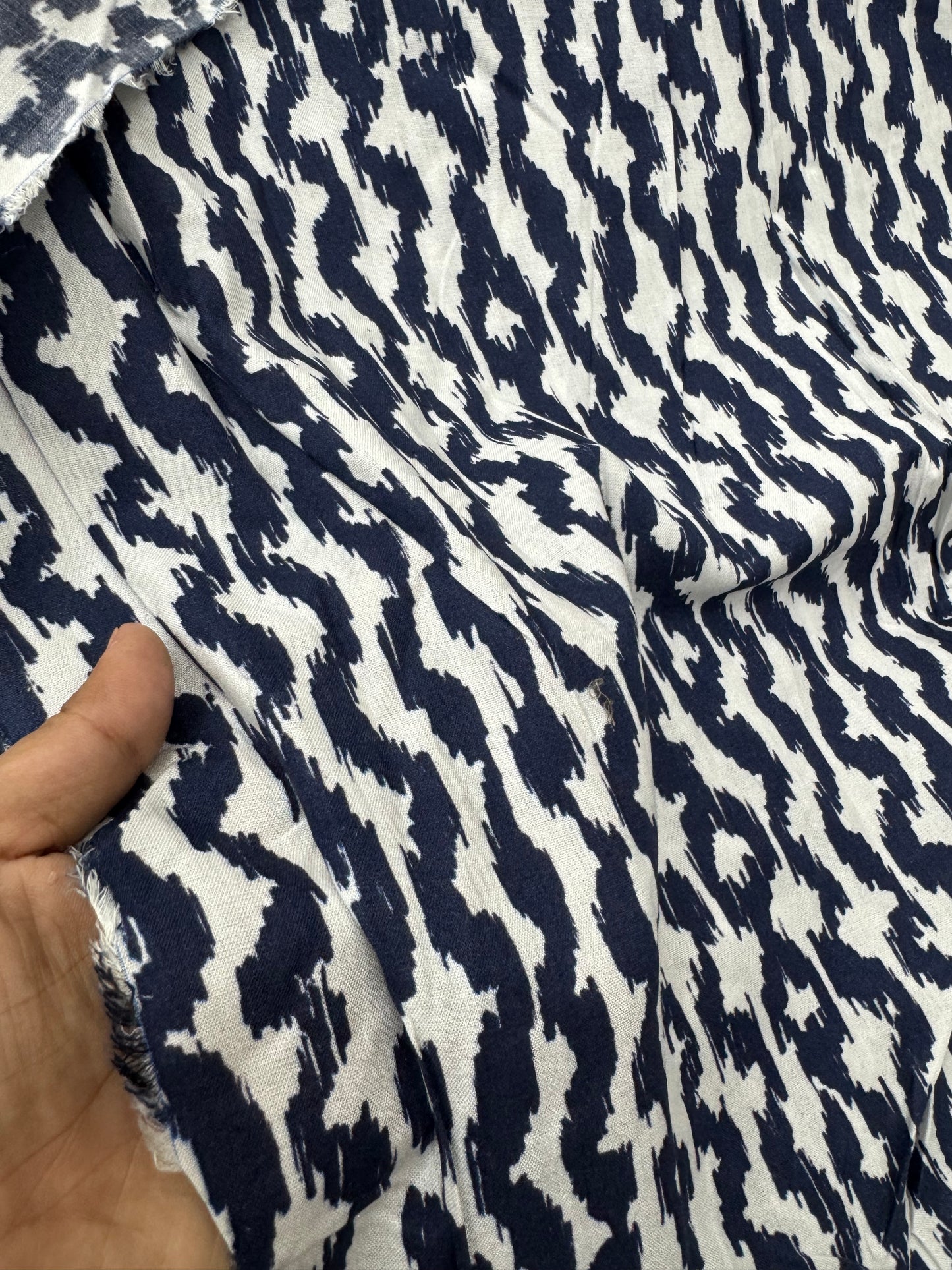 Buy Mul Cotton Navy Blue Ikkat Block Printed Fabric