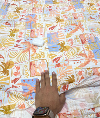 Buy Premium Cotton Viscose White Multicolor Tropical Palm Print Fabric