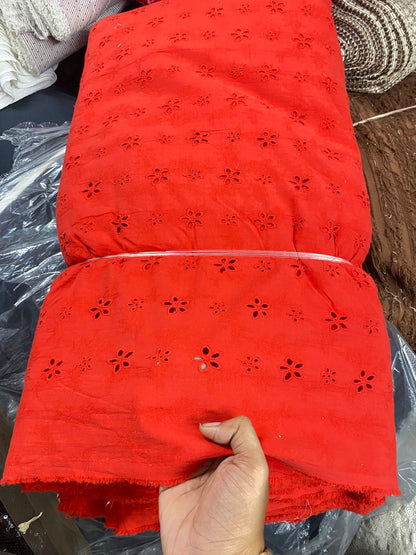 Buy Cotton Hakoba Red 2 Size Flower Fabric