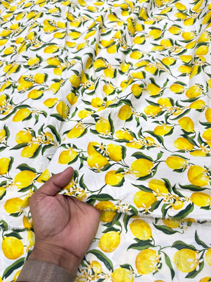 Buy Premium Cotton Poplin White Base Summer Lemon Fabric