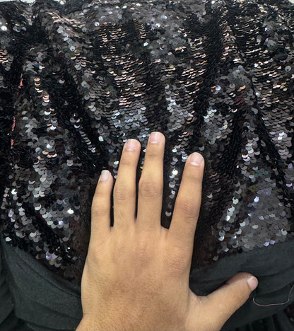 Buy Sequins Gunmetal Black Mermaid Scale Fabric