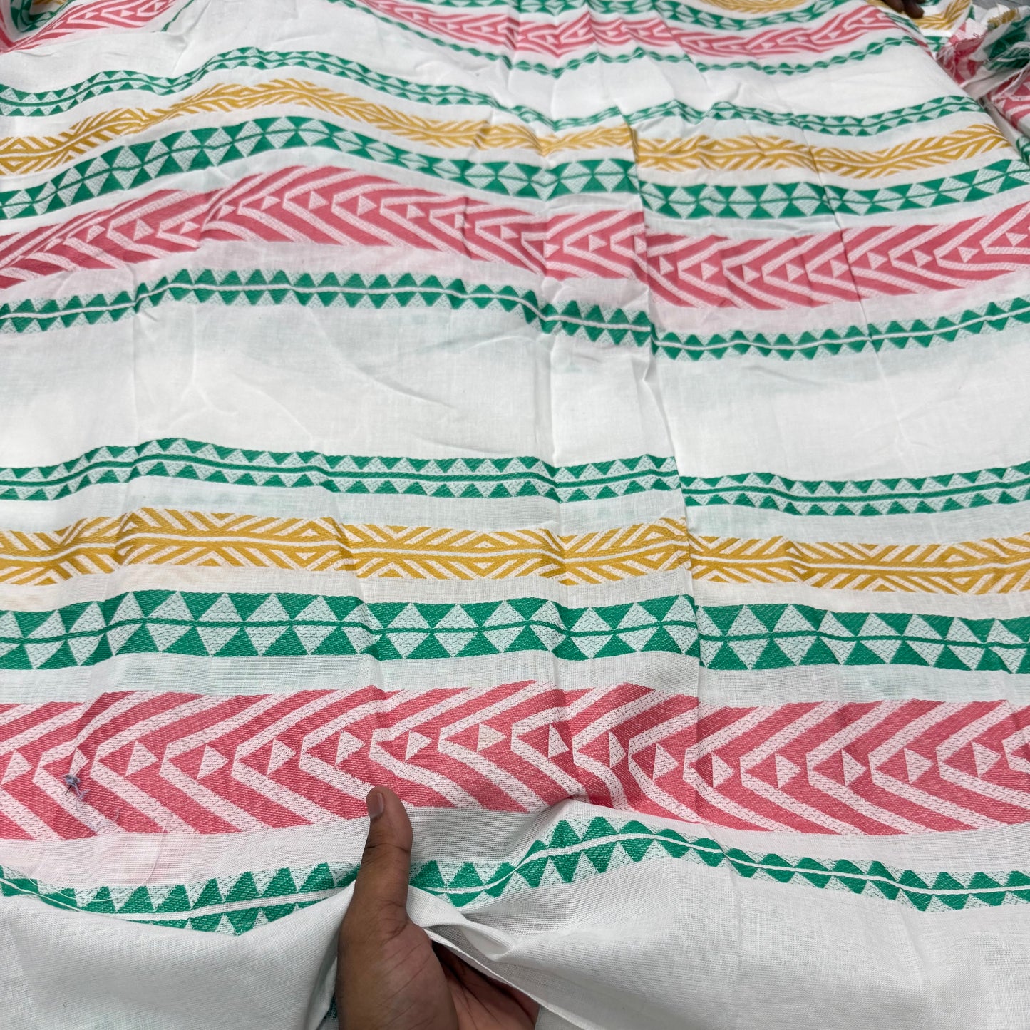 Buy Pure Linen Jacquard White Base Neon Design Fabric - MAF 