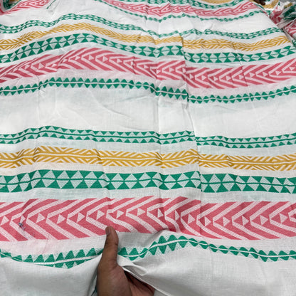 Buy Pure Linen Jacquard White Base Neon Design Fabric - MAF 