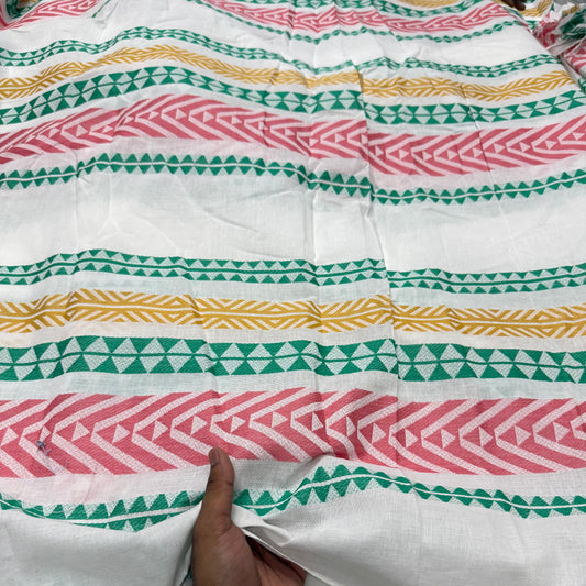 Buy Pure Linen Jacquard White Base Neon Design Fabric - MAF 