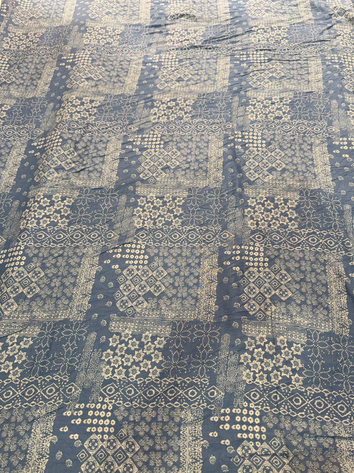 Buy Premium Steel Blue Bandhani Block Printed Viscose Rayon Fabric