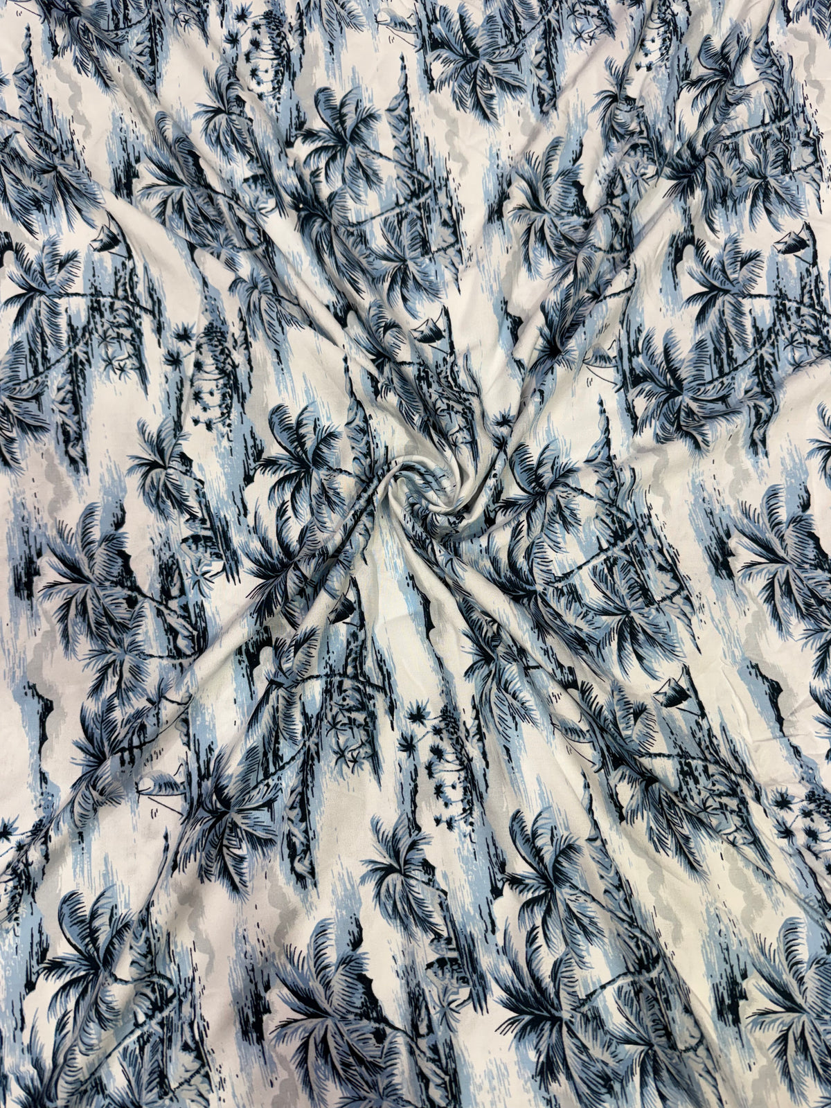 Buy Viscose Modal White Base Beach Palm Printed Fabric