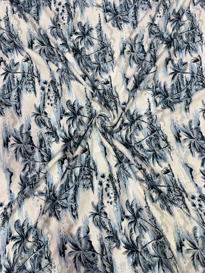Buy Viscose Modal White Base Beach Palm Printed Fabric