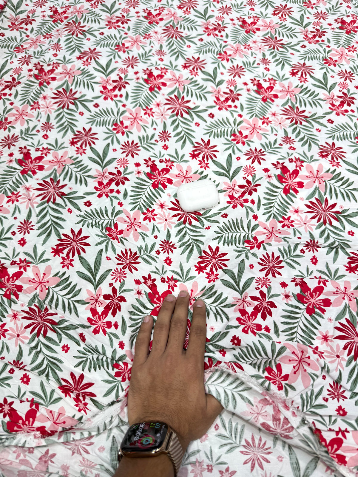 Buy Premium Cotton Viscose White Red Floral Print Fabric