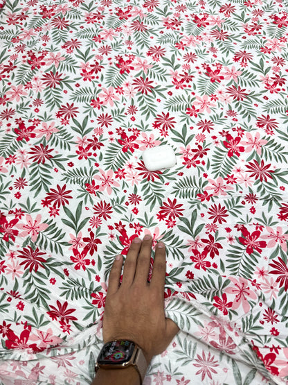 Buy Premium Cotton Viscose White Red Floral Print Fabric