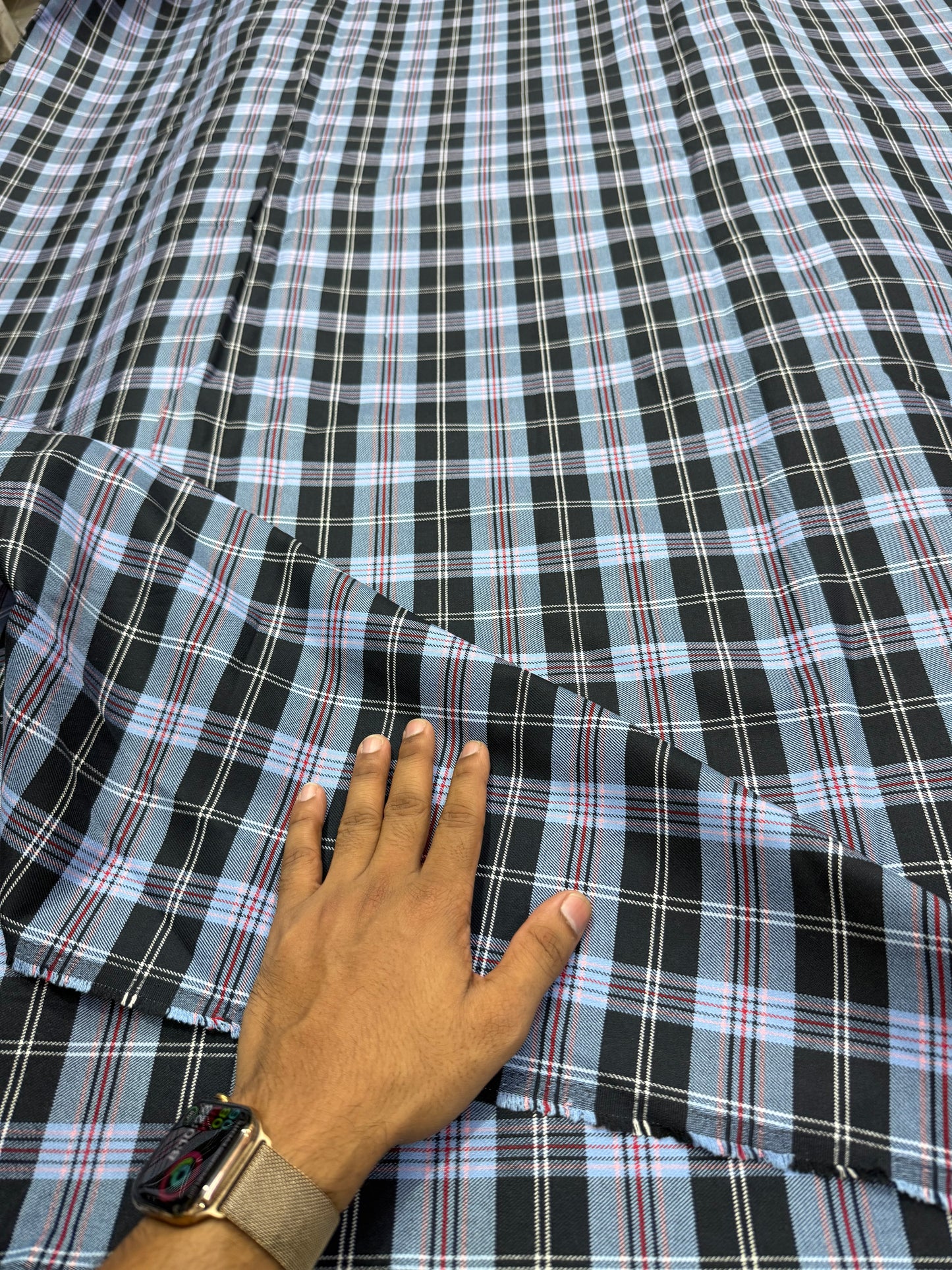 Buy Cotton Twill Blue Black Check Fabric