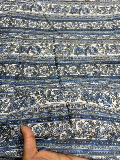 Buy Mul Cotton Blue Authentic Panel Design Printed Fabric