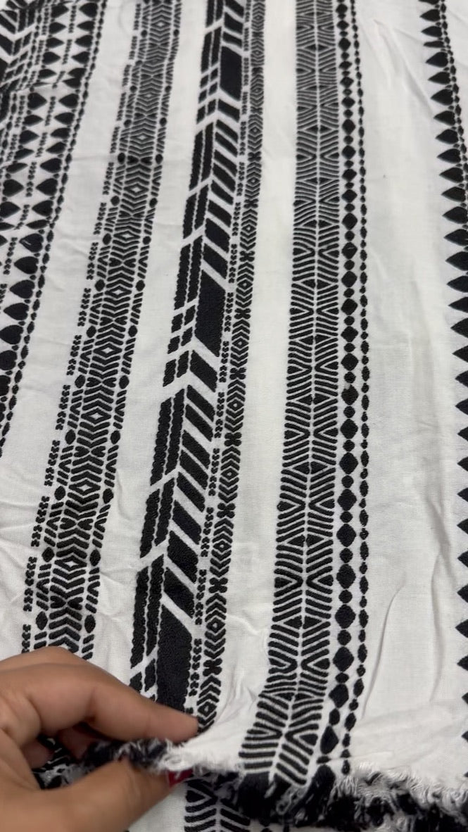 Buy Viscose Modal Jacquard Black Hand Work Fabric