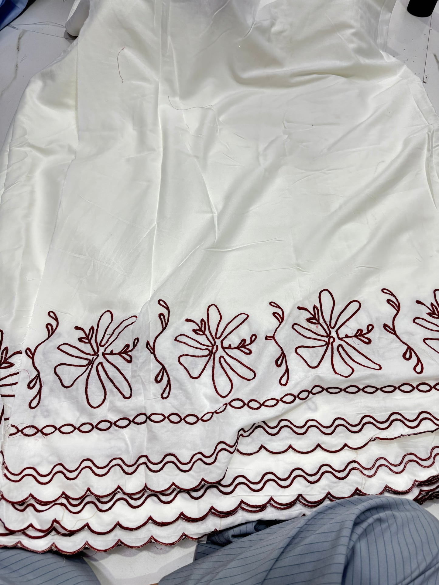 Buy Viscose Modal White Red French Border Embroidery Fabric