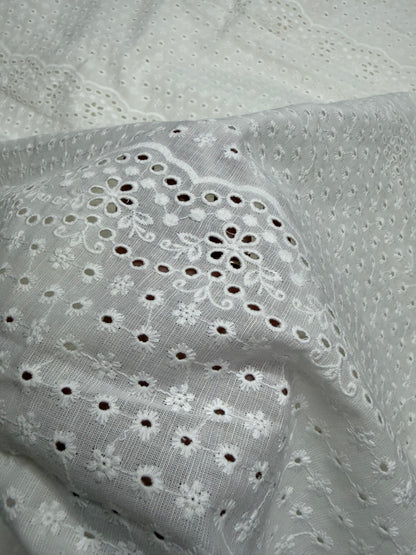 Buy Linen White Hakoba With Border Flowery Cutwork