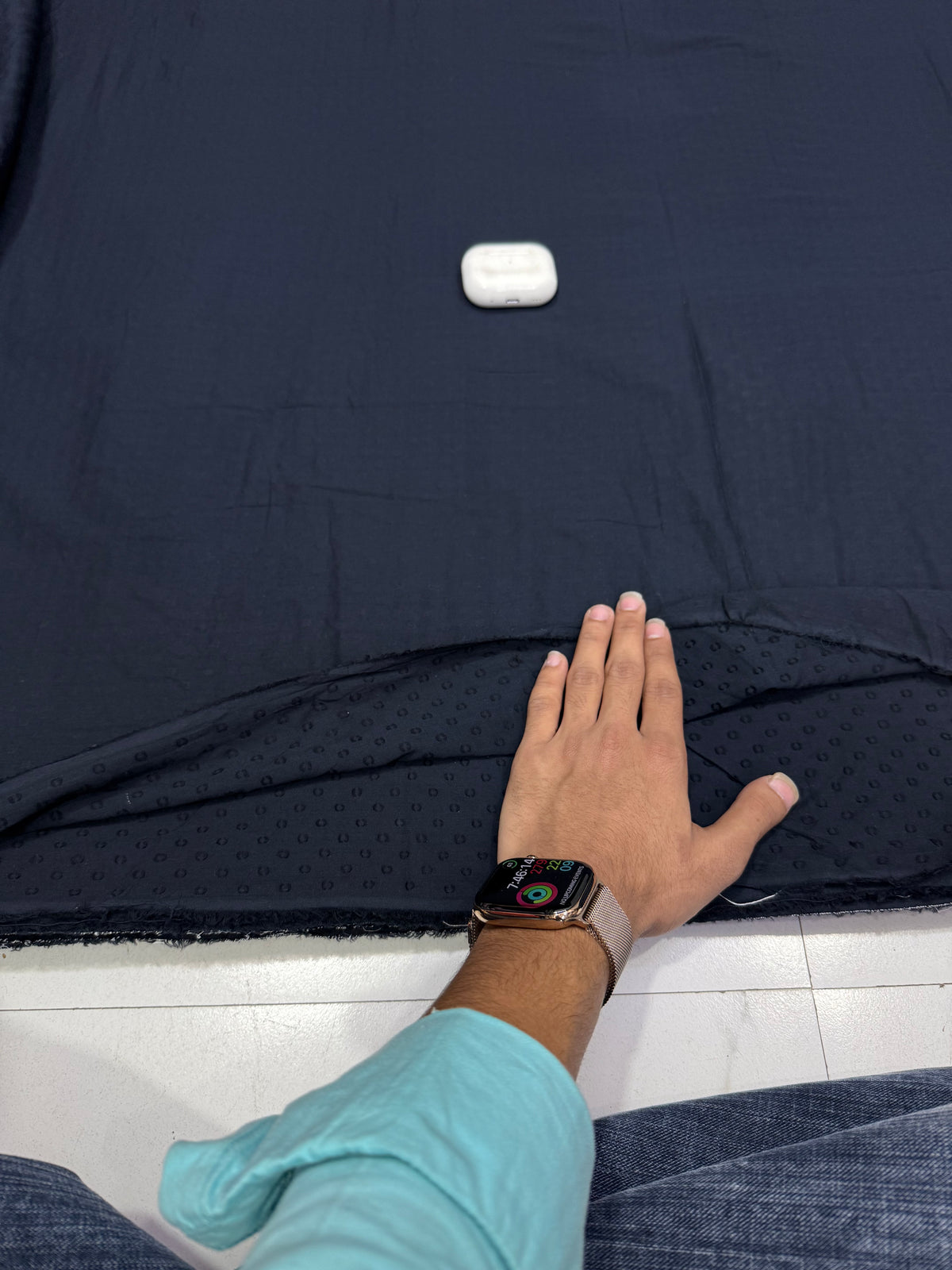 Buy Cambric Navy Blue Self-Tone Dobby Buta Fabric