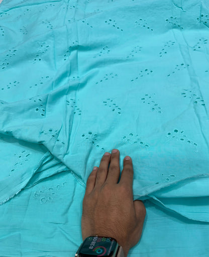 Buy Premium Cotton Hakoba Aqua Turquoise Floral Cutwork Fabric