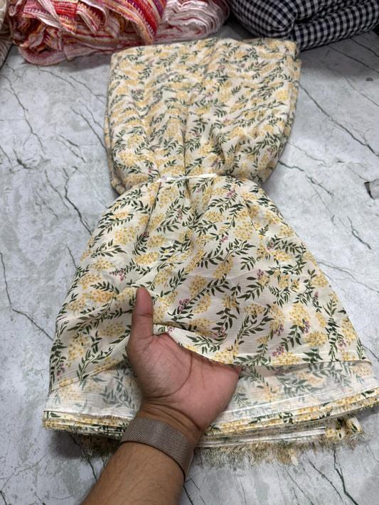 Buy Viscose Georgette Nude Yellow Floral Printed Fabric - MAF 