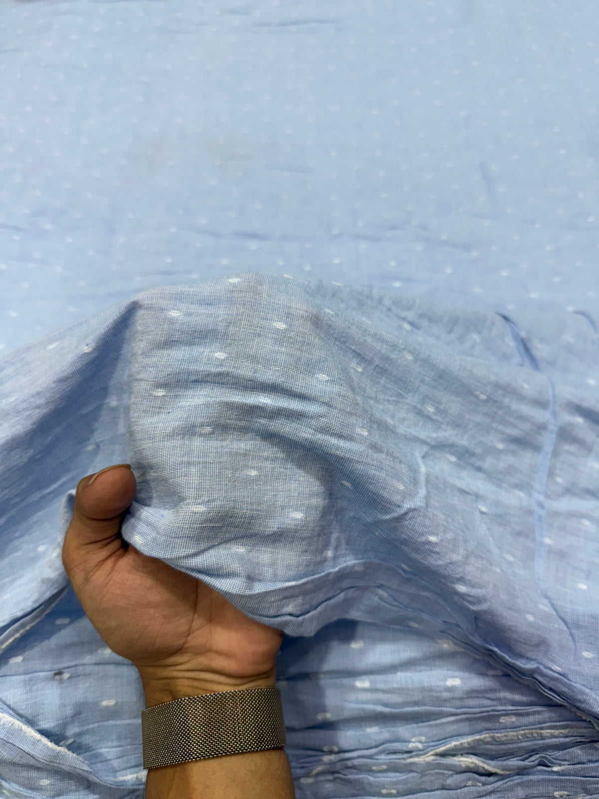Buy Premium Cambric Sky Blue Hotspot Samra Buta Fabric