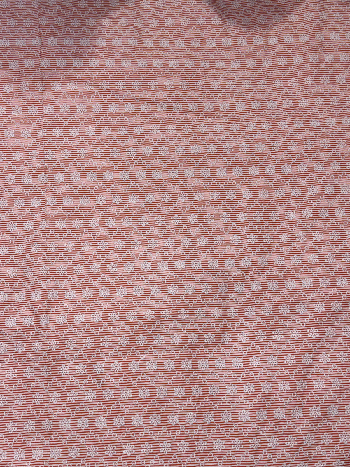 Buy Cotton Schiffli Rust Orange Stripe Embroidered Fabric