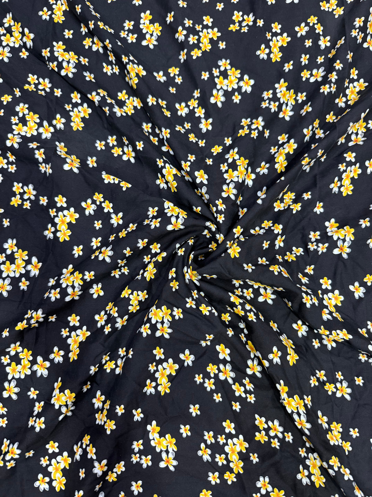 Buy Viscose Modal Black Base Yellow Summer Flower Printed Fabric
