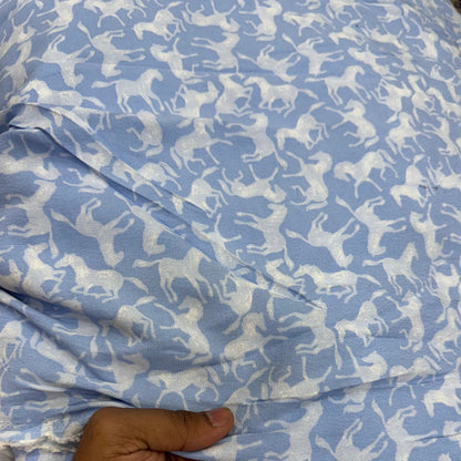 Buy Natural Viscose Crepe Horse Printed Fabric - MAF 