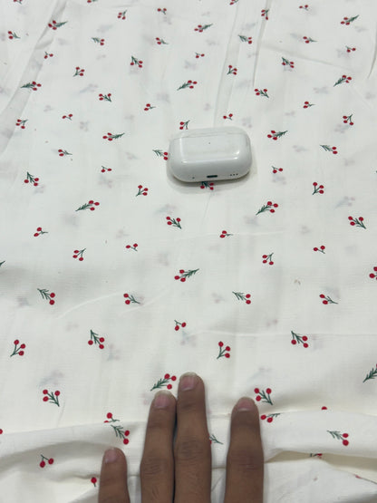 Buy Printed Corduroy White Red Cherry Print Fabric