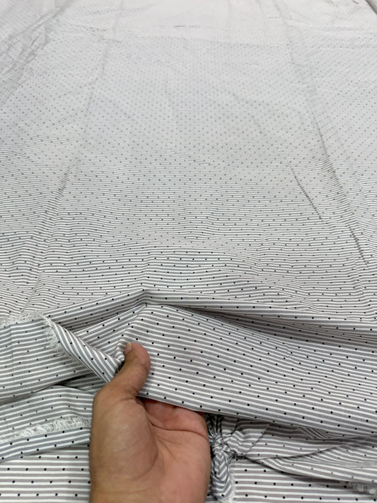 Buy Cotton Poplin Ivory Stripe Polki  Printed Fabric