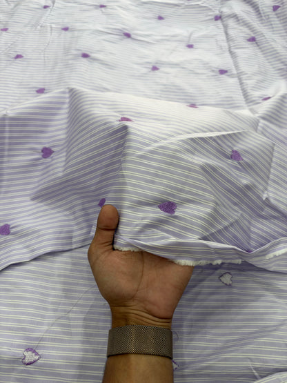 Buy Premium Lavender Poplin Stripe Heart Embroidered Fabric