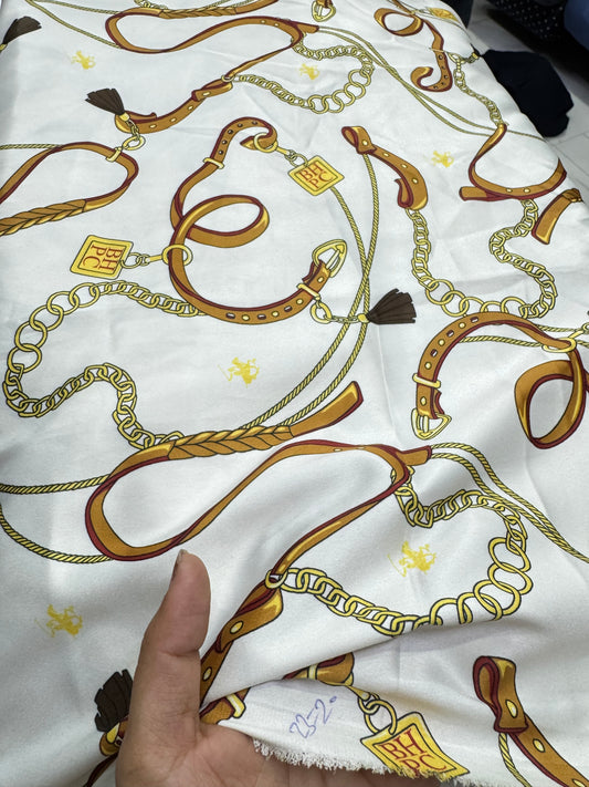 Buy Belt Chain Rare Satin Printed Fabric