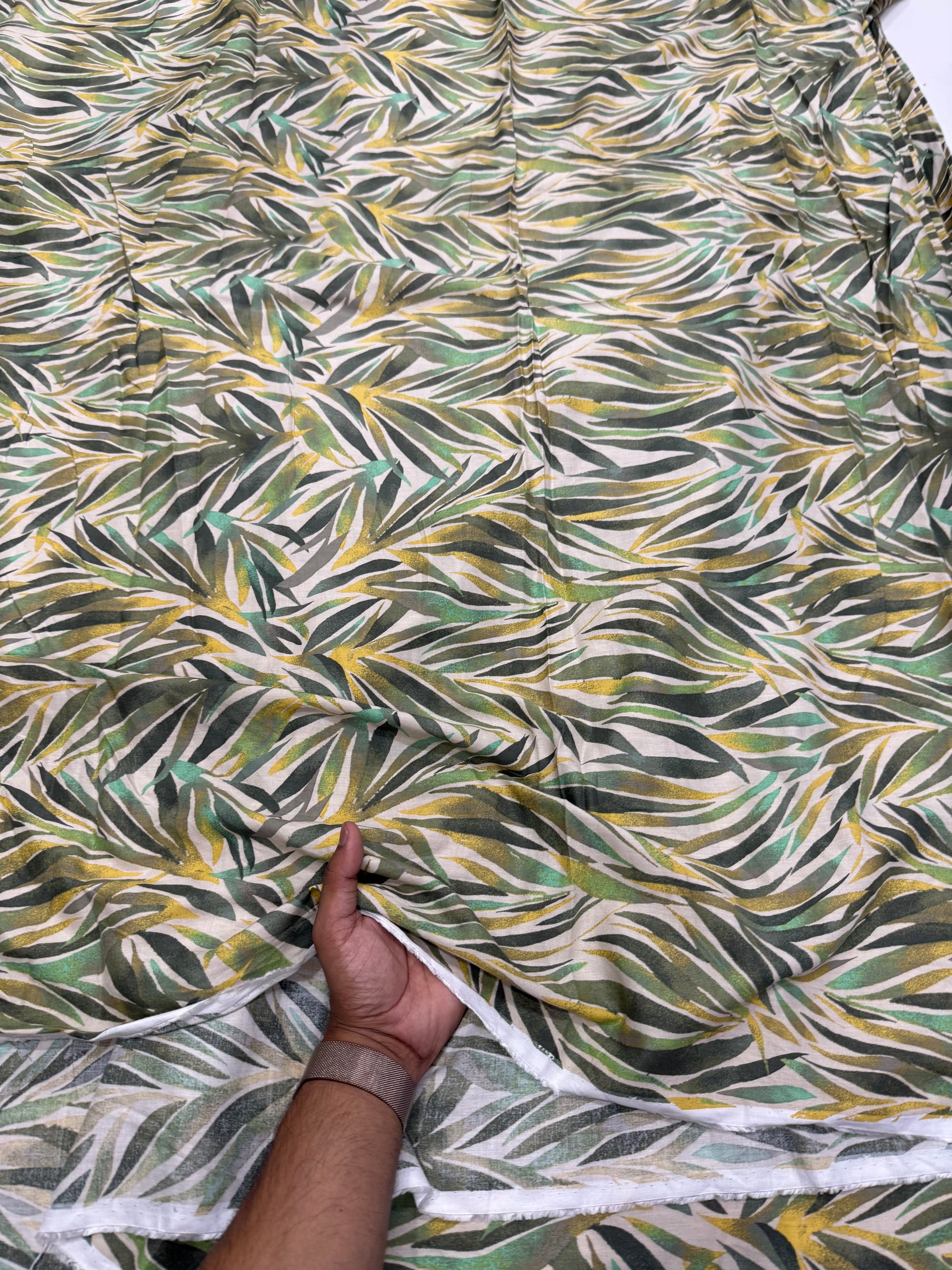 Buy Cotton Linen Coloured Long Leaf Printed Fabric - MAF 