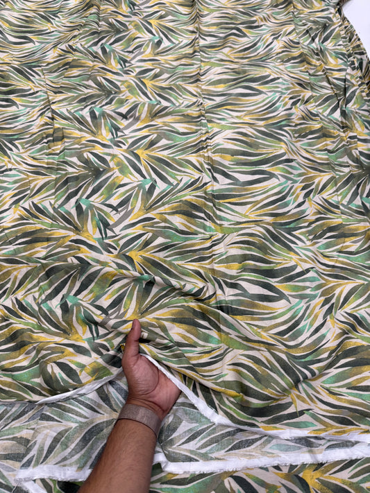 Buy Cotton Linen Coloured Long Leaf Printed Fabric - MAF 