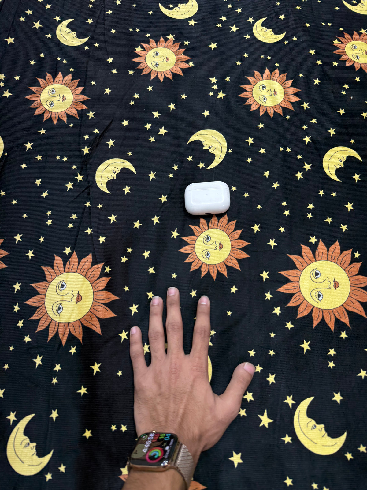 Buy Premium Corduroy Black Celestial Sun Moon Print Fabric