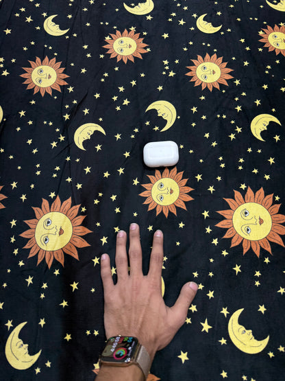 Buy Premium Corduroy Black Celestial Sun Moon Print Fabric