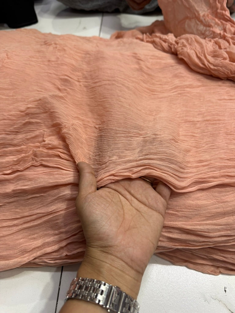 Buy Crushed Viscose Chiffon Solid Peach Fabric